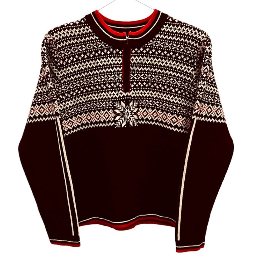 Hanna Andersson Cotton Norwegian Blue & Red Quarter Zip Sweater Kids Size Large